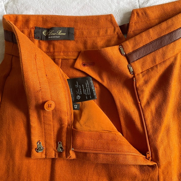 [SOLD] LORO PIANA Carson Leather-trim Linen Pant In Orange/Splendent Rust - Picture 2 of 11